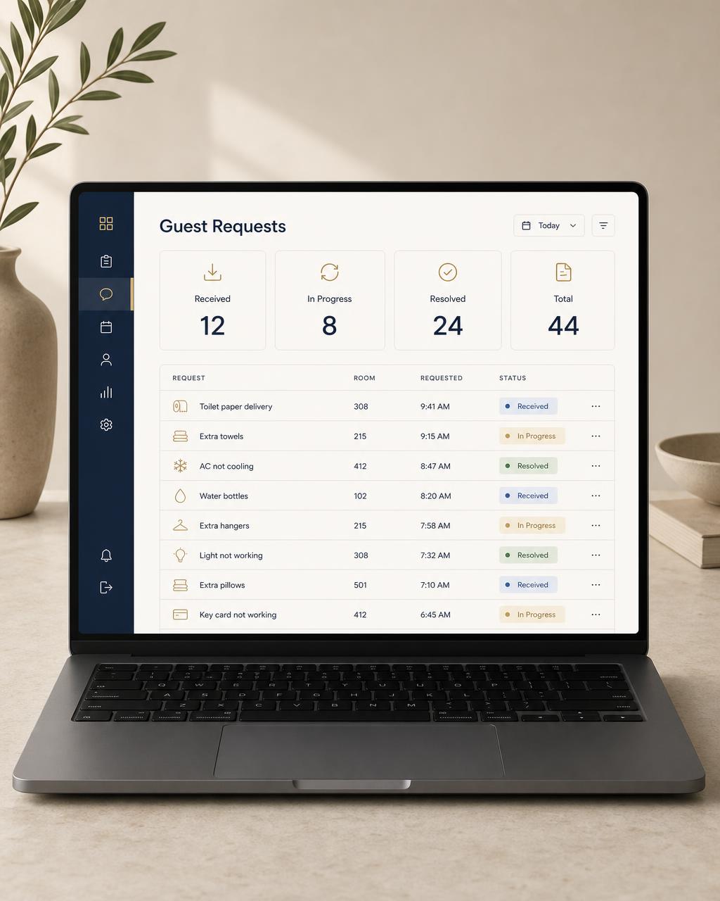 Property requests listed with their current status for the operator's team