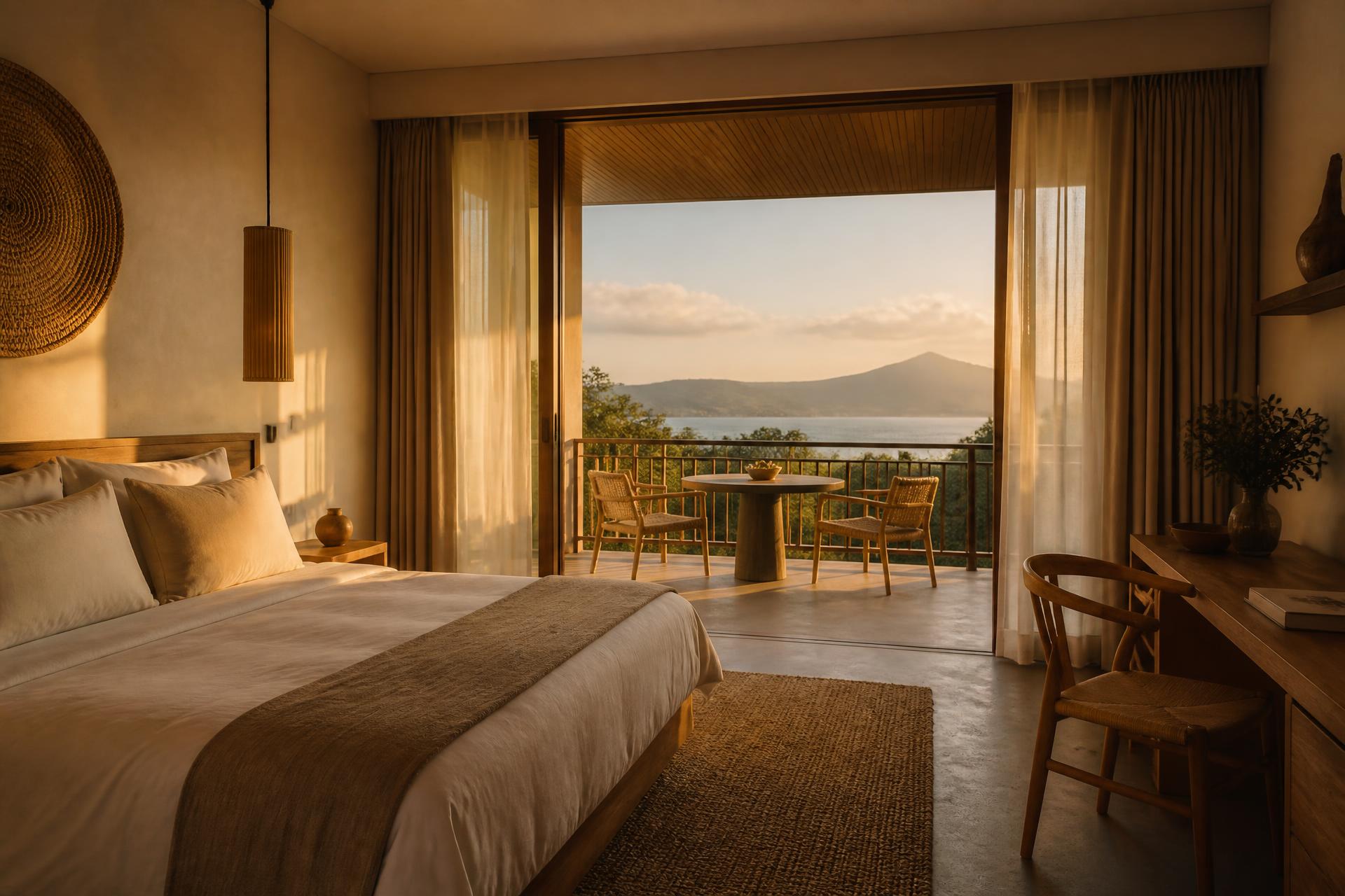 Sunlit boutique suite opening onto a terrace