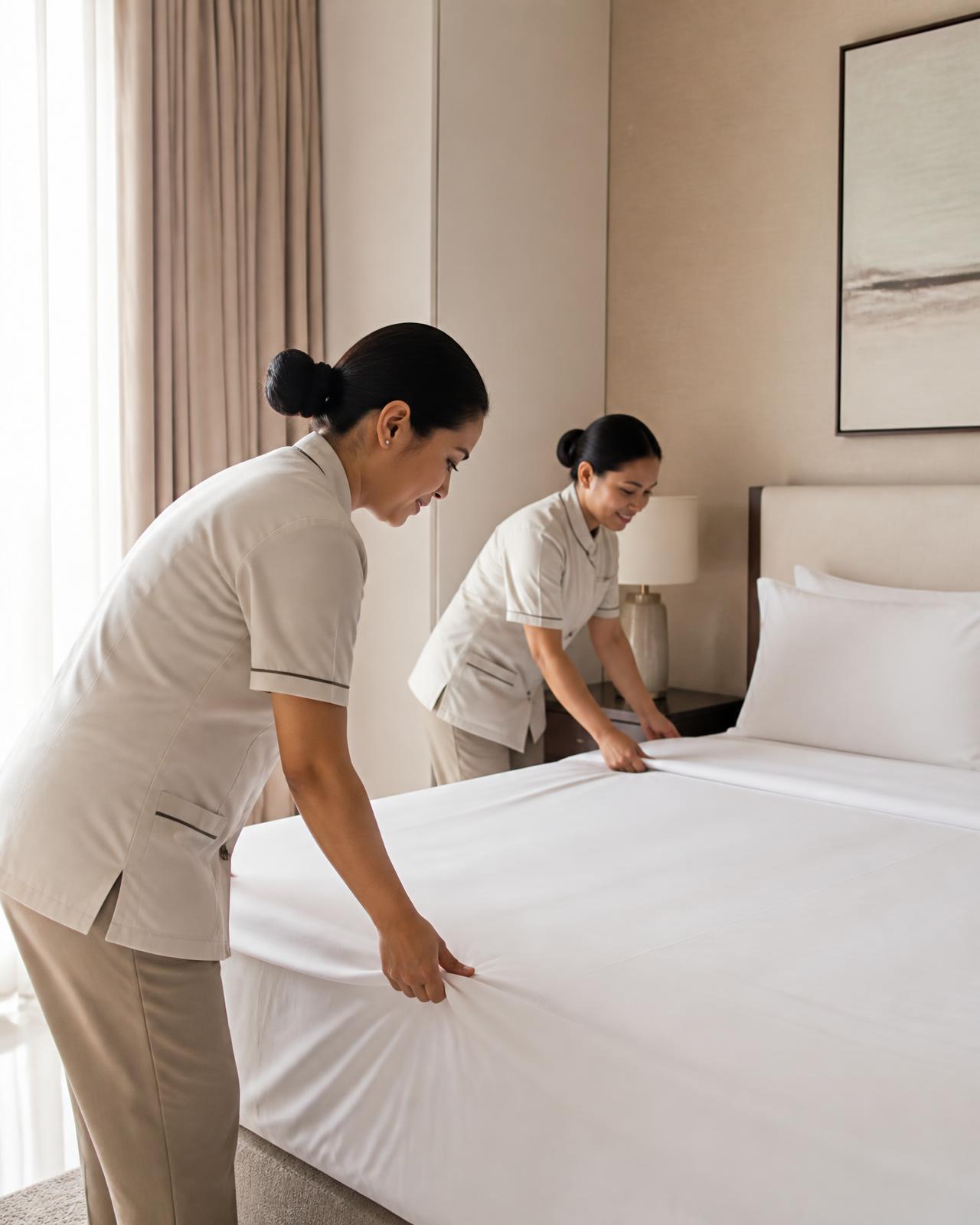 Housekeeping team preparing a boutique suite